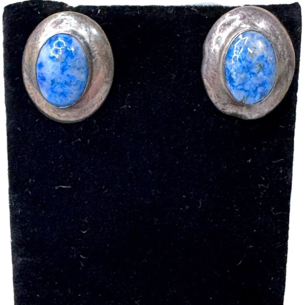 Vintage QT Carolyn Pollack Sterling Silver Blue Gemstone Southwest Earrings